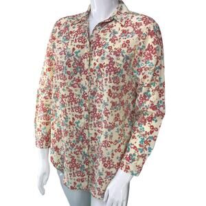Overland Womens Size M Button Front Top Blouse Floral Tunic Length Cotton Blend